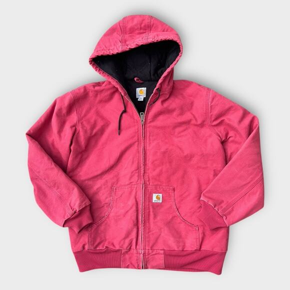 Carhartt WJ130 Pink Red Hooded Canvas Work Jacket Coat Women's XL 16/18 - Picture 1 of 11